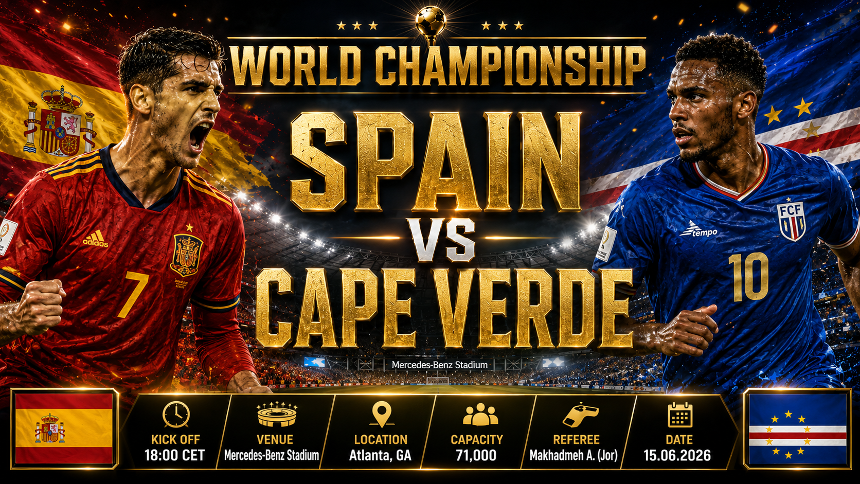 Spanien - Kap Verde : Europamestrene indleder jagten på VM-tronen mod historisk debutant