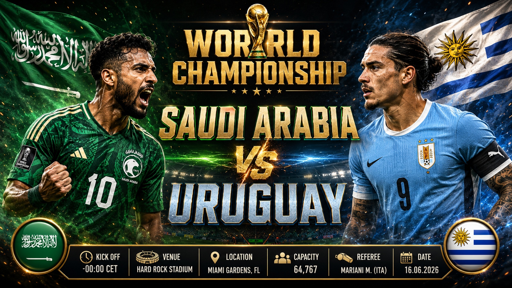 Saudi-Arabien - Uruguay : Taktisk lakmustest i Miami sætter retningen for Gruppe H